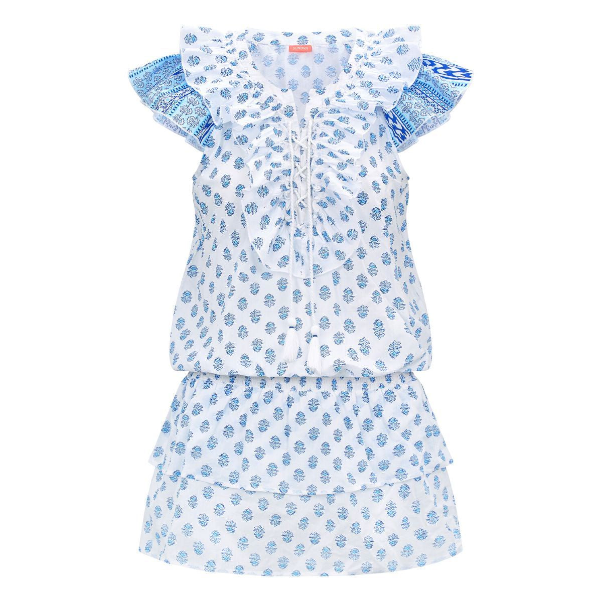 Womens Block Print Frill Dress