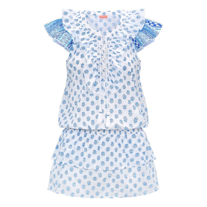 Womens Block Print Frill Dress