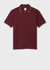 'Signature Stripe' Trim Zip Polo Shirt