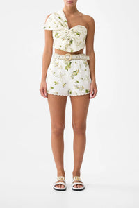 Tuck Front White Floral Shorts