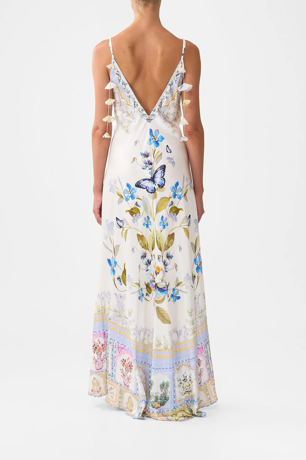 V Neck Bias Slip Dress w Train