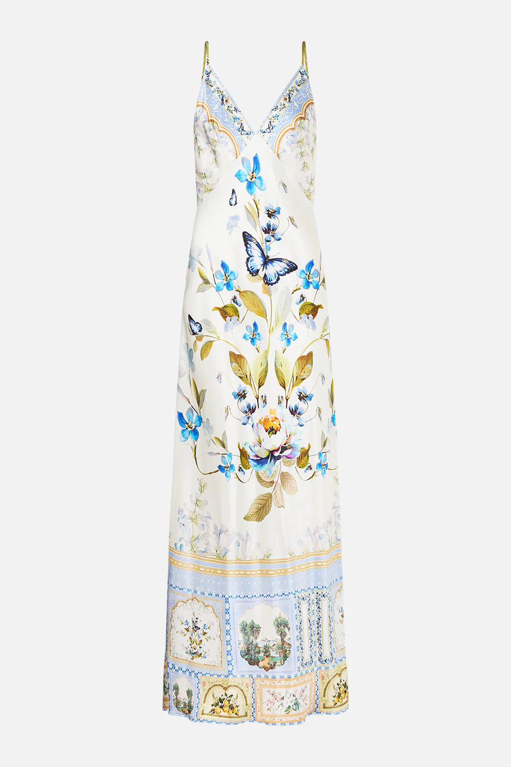 V Neck Bias Slip Dress w Train