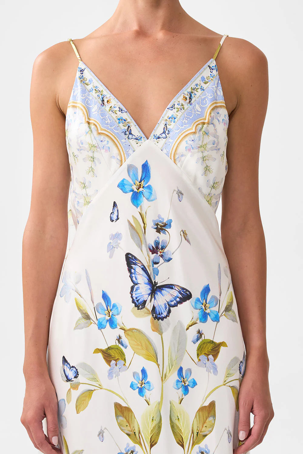 V Neck Bias Slip Dress w Train