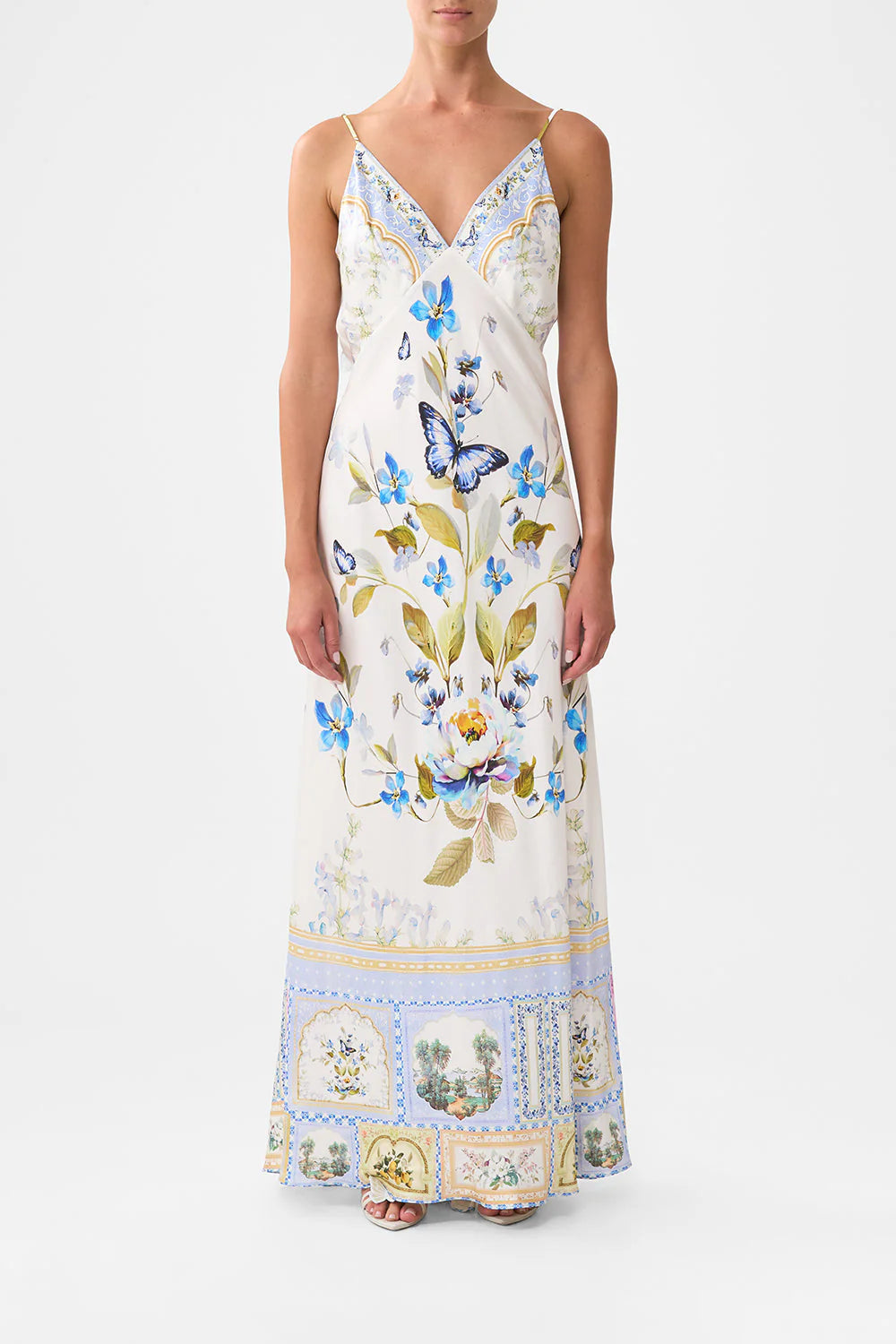V Neck Bias Slip Dress w Train