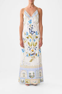 V Neck Bias Slip Dress w Train