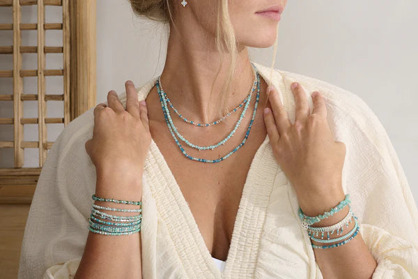 Violet Amazonite and Apatite Silver Bracelet