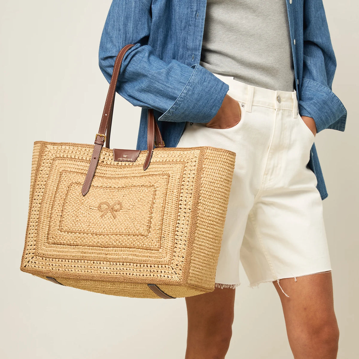Raffia Bow Tote Bag