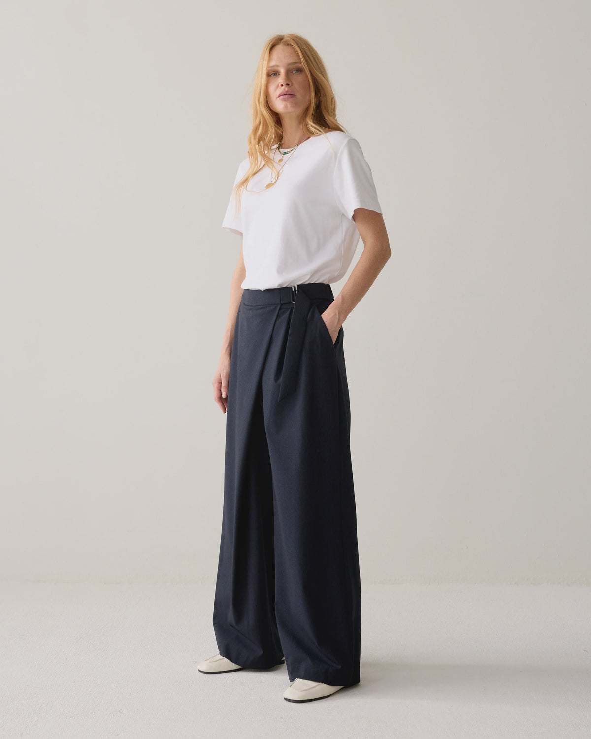 Pinstriped Wrap-Around Trousers