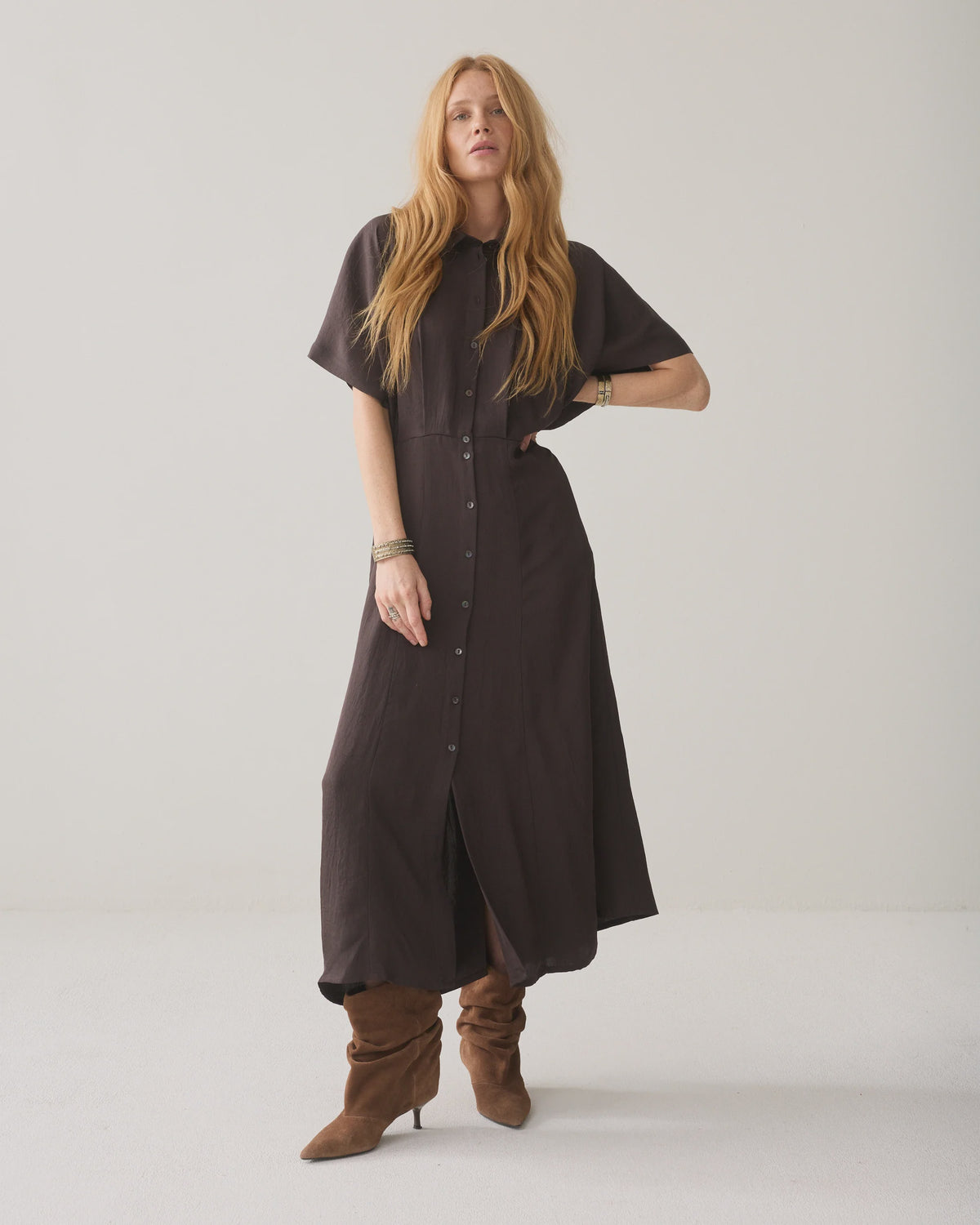Shiny Button-Down Dress