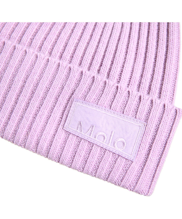 Karli Purple Rib-Knitted Beanie Hat