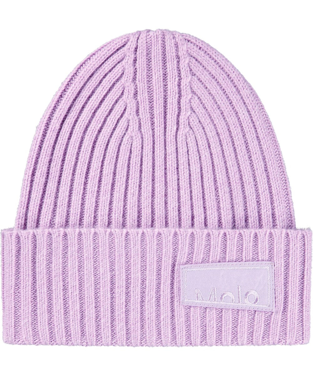 Karli Purple Rib-Knitted Beanie Hat