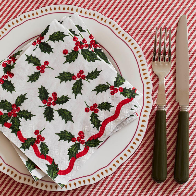 Holly White Christmas Paper Napkins