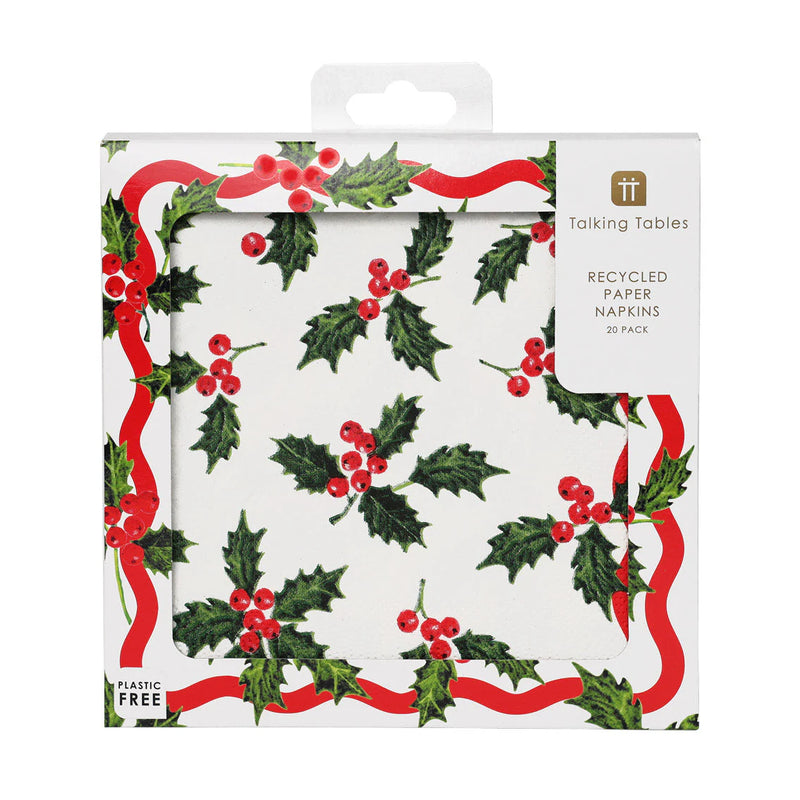Holly White Christmas Paper Napkins