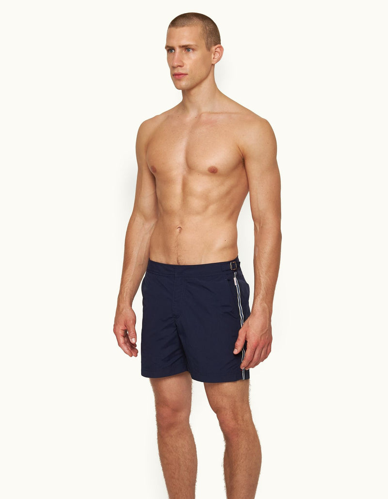 Bulldog Tape Stripe Mid-Length Swim Shorts