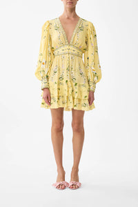 Button Front Frill Yellow Dress
