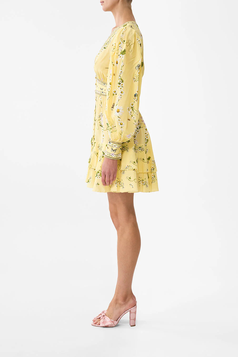 Button Front Frill Yellow Dress