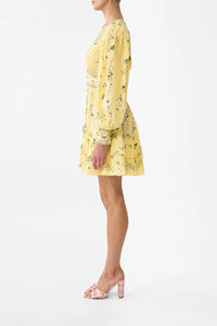 Button Front Frill Yellow Dress