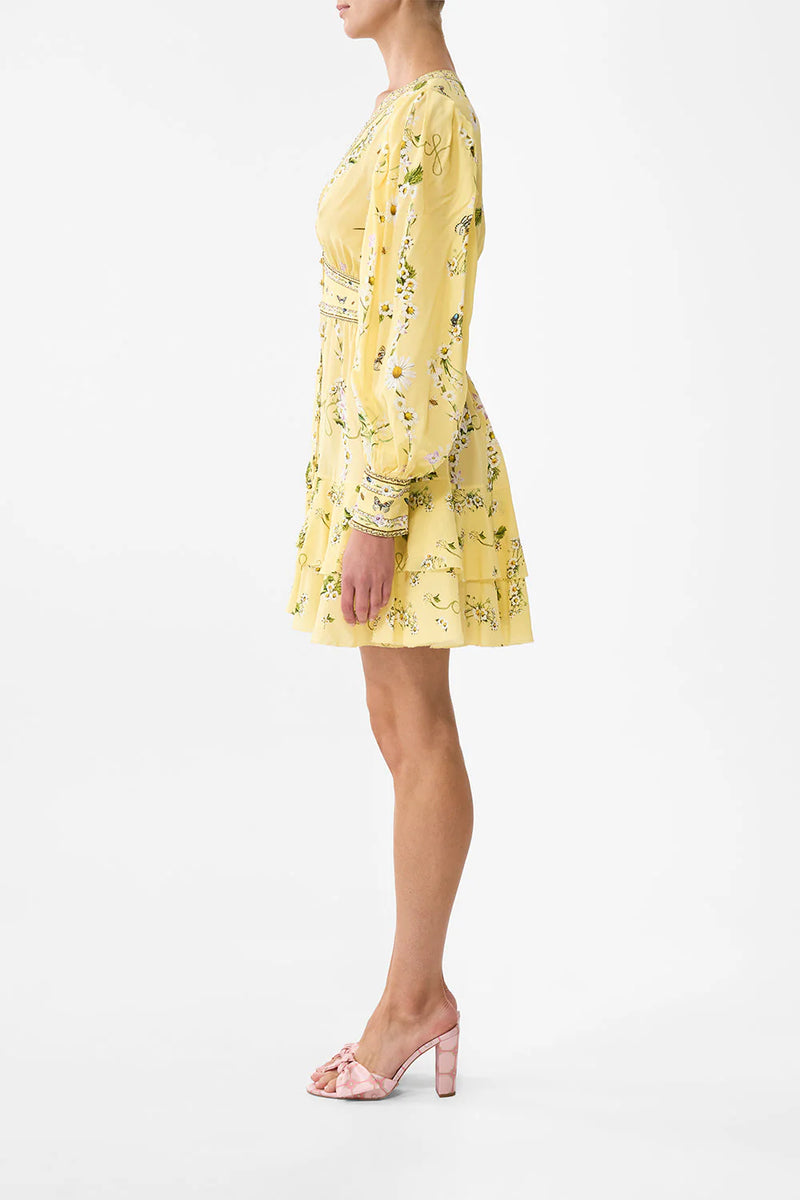 Button Front Frill Yellow Dress