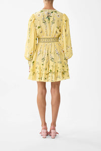 Button Front Frill Yellow Dress