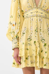 Button Front Frill Yellow Dress