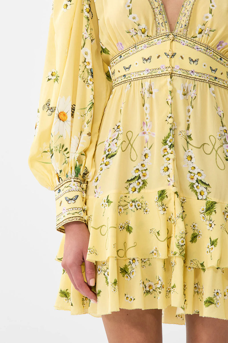 Button Front Frill Yellow Dress
