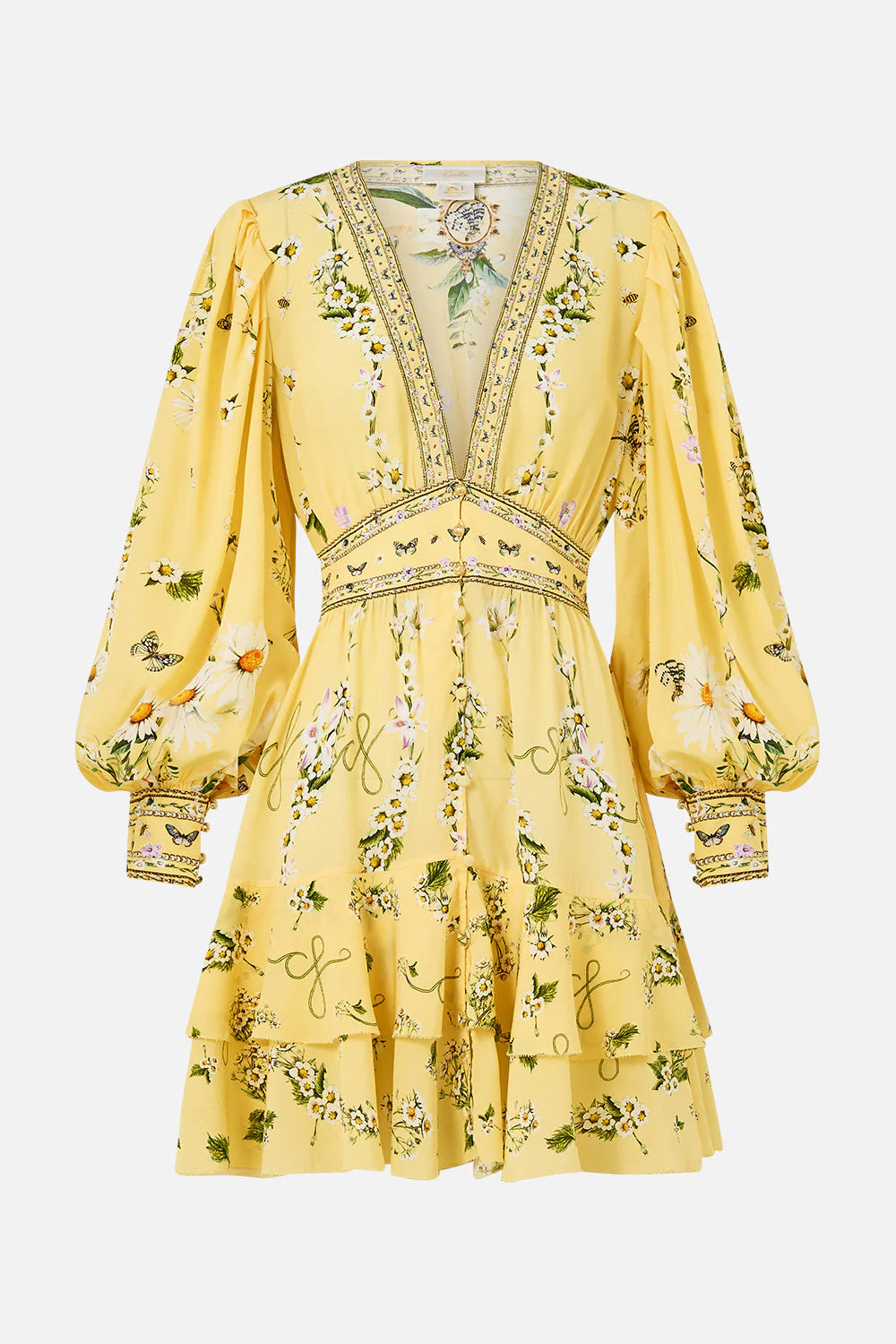Button Front Frill Yellow Dress