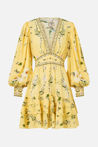 Button Front Frill Yellow Dress
