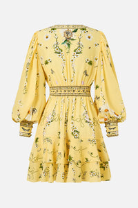 Button Front Frill Yellow Dress