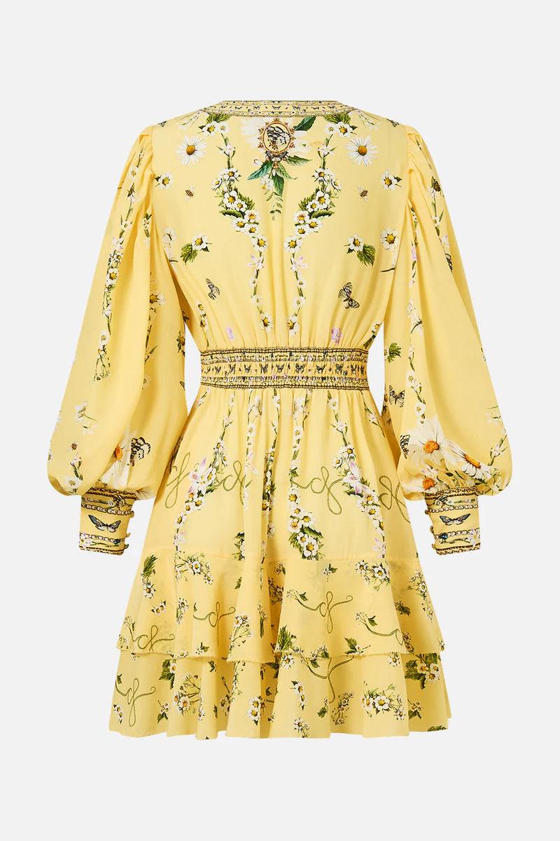 Button Front Frill Yellow Dress