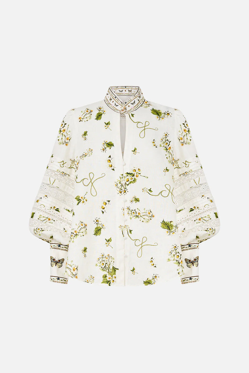 Buttoned Collar Blouse with Sleeve