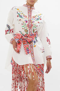 Waist Tie Button Through Shirt