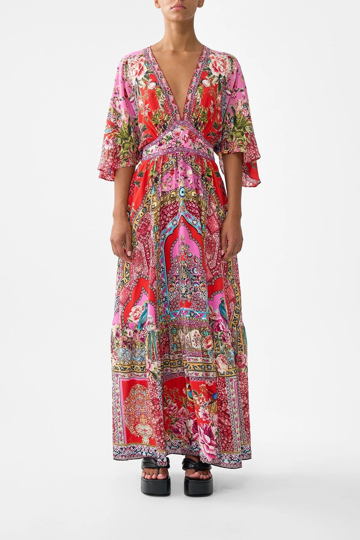 Waisted Dress with Hem Ruffle