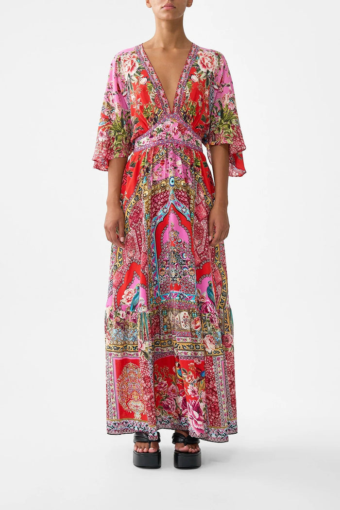 Waisted Dress with Hem Ruffle