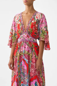 Waisted Dress with Hem Ruffle