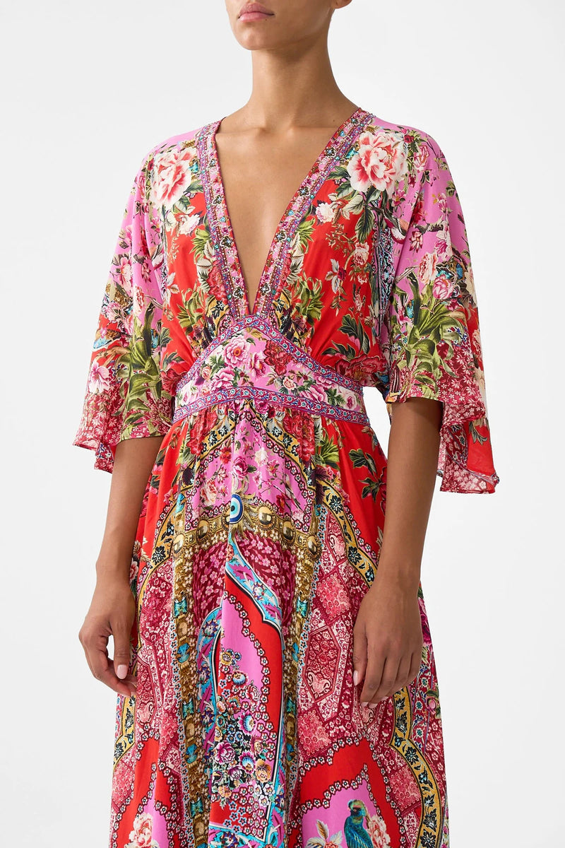 Waisted Dress with Hem Ruffle