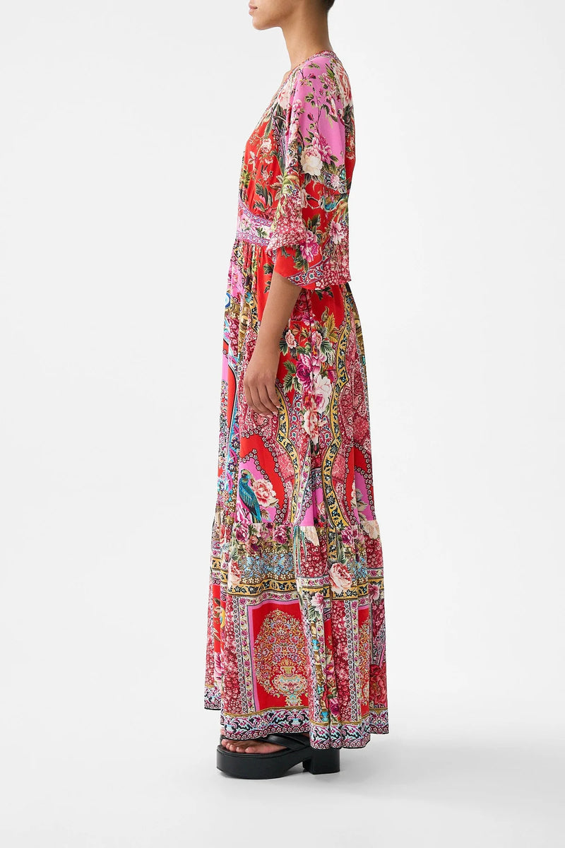 Waisted Dress with Hem Ruffle