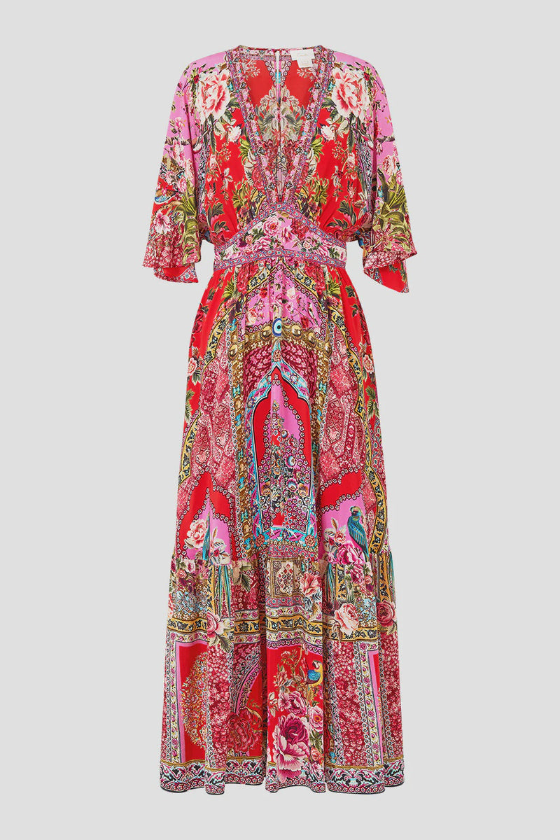 Waisted Dress with Hem Ruffle