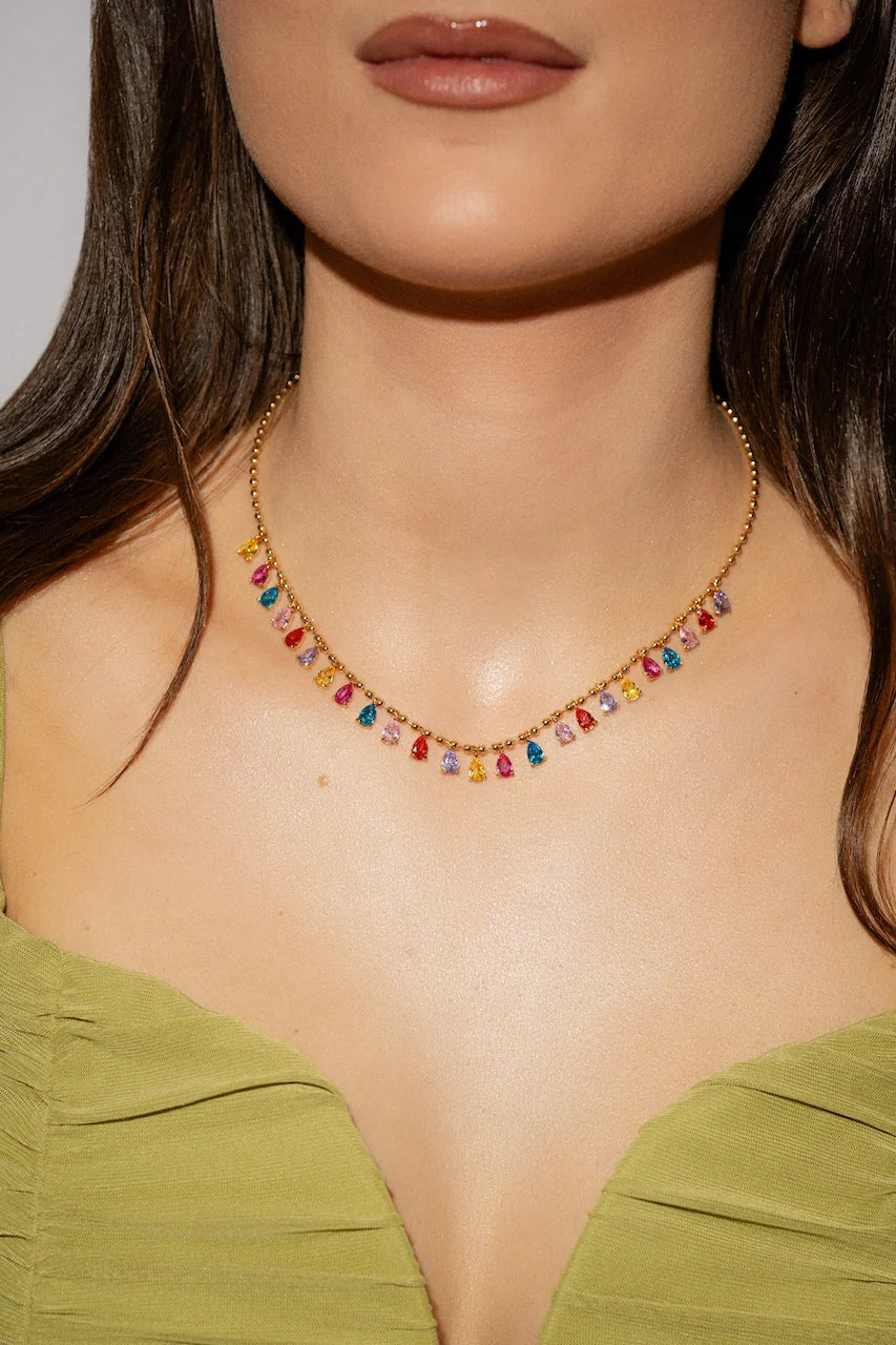 Mirror Pear Drop Rainbow Necklace
