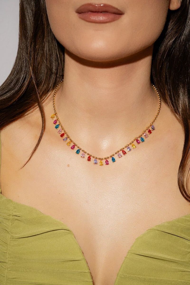Mirror Pear Drop Rainbow Necklace