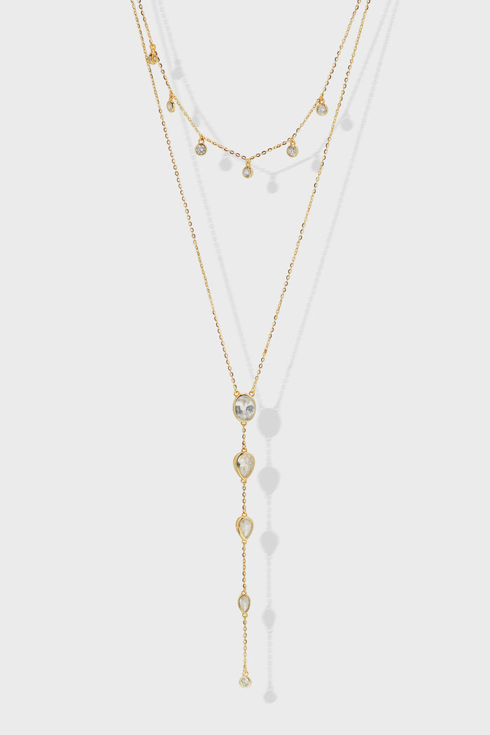 Double Layering Tear Drop Lariat Necklace