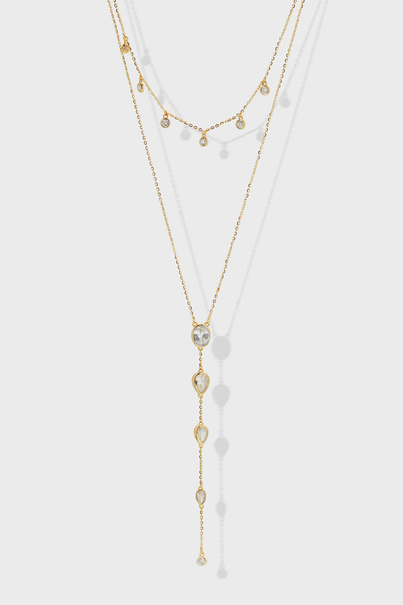 Double Layering Tear Drop Lariat Necklace