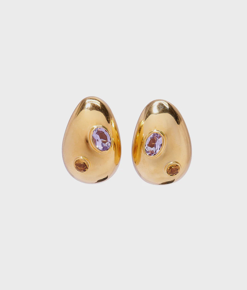 Mini Arp Earrings in Studded Gold