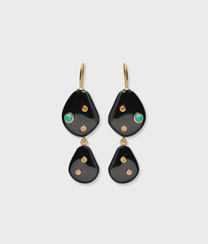 Stacked Stone Earrings in Black Agate