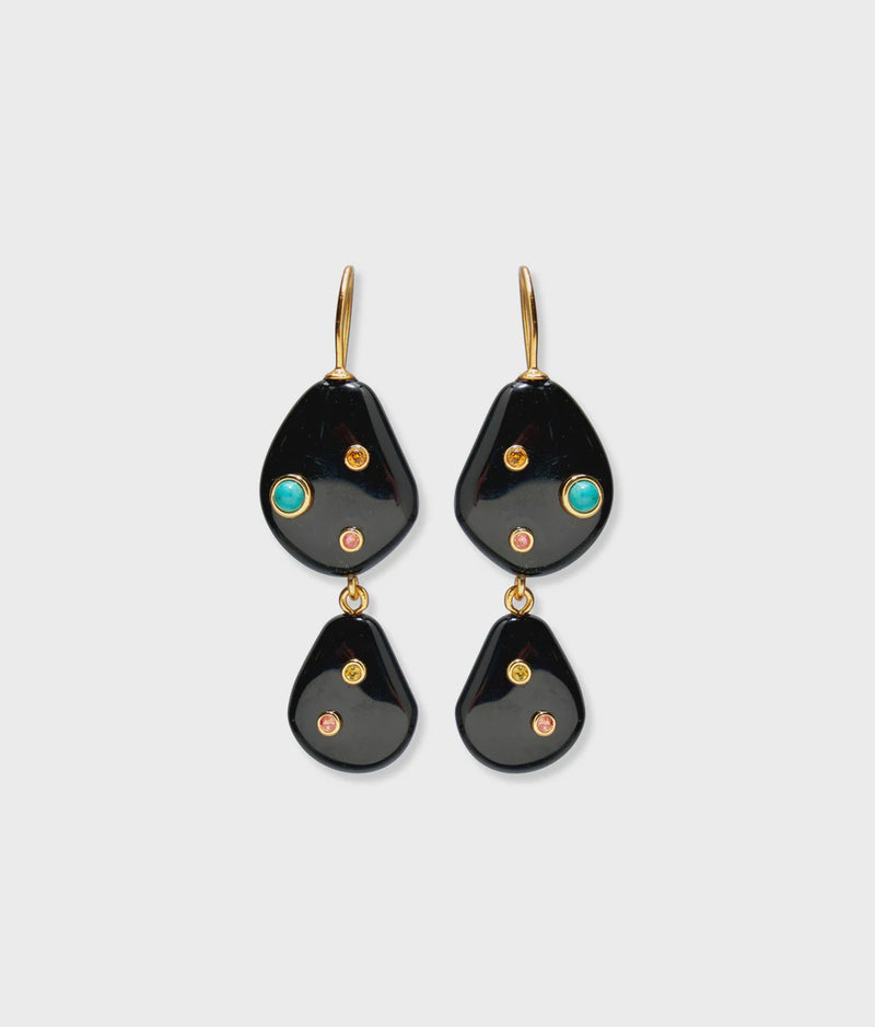 Stacked Stone Earrings in Black Agate