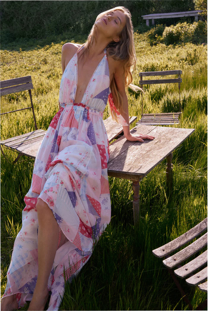 Fancy Patchwork Halter Dress