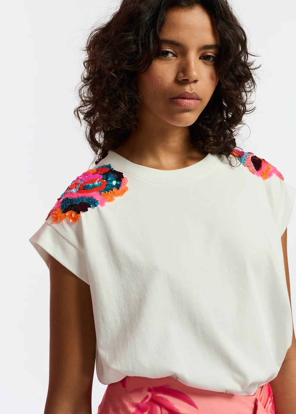 Fequins Embroidered Top