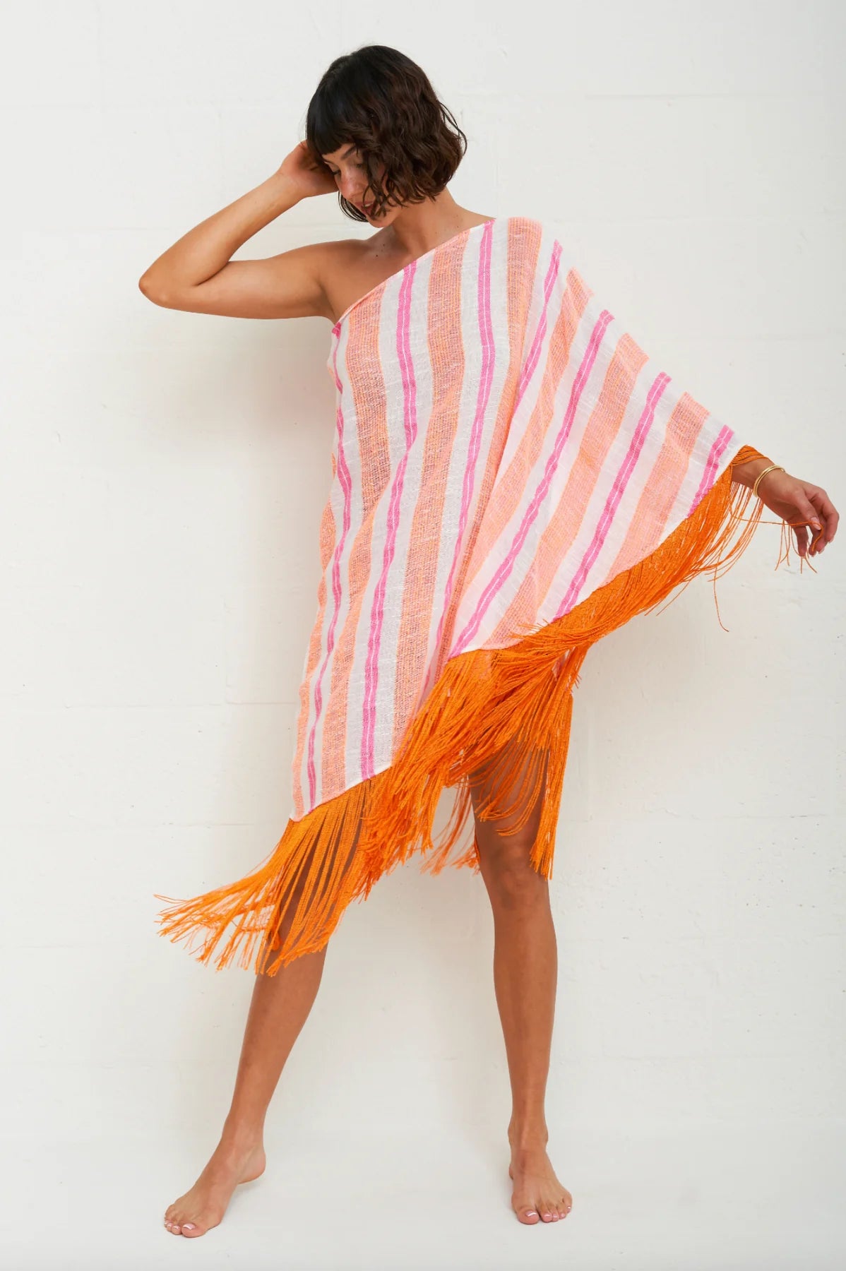 Fringed One Shoulder Kaftan