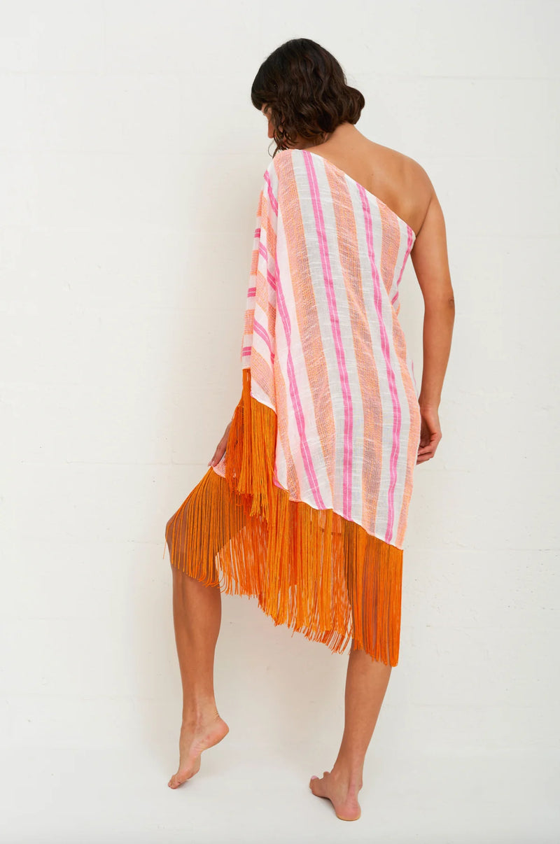 Fringed One Shoulder Kaftan