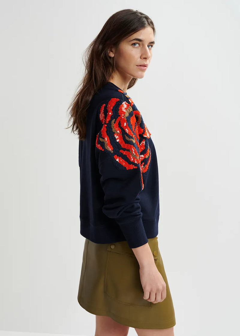 Sweatshirt with Sequin and Bead Embroideries