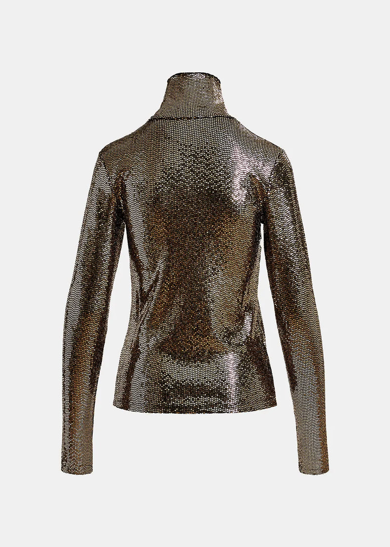 Gold-Tone Stretch-Jersey Turtleneck Top